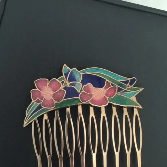 Vintage-Cloisonne Pink , purple and Blue‎ Floral Hair Comb - Picture 3 of 5